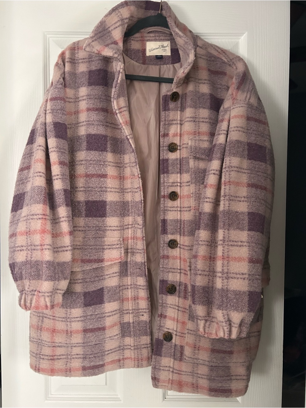 Women's Plaid Button-Front Coat in Pink & Purple